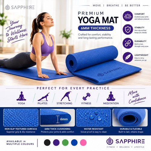 Yoga mat 6mm - 6mm, slip